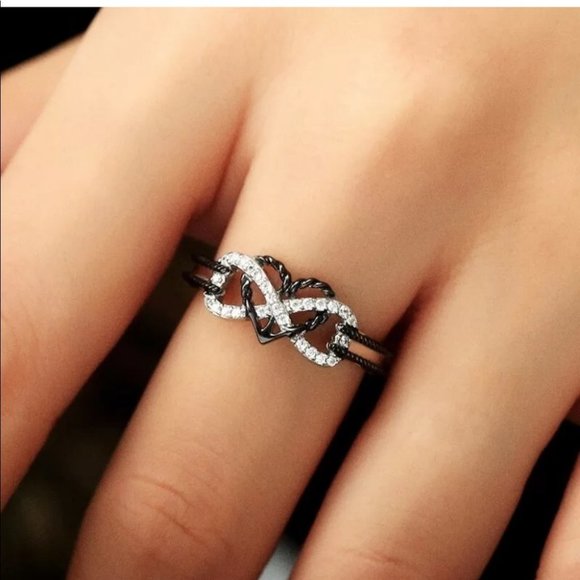 ♡♡New Infinity Silver Black Sapphire Wedding Ring - Picture 4 of 6